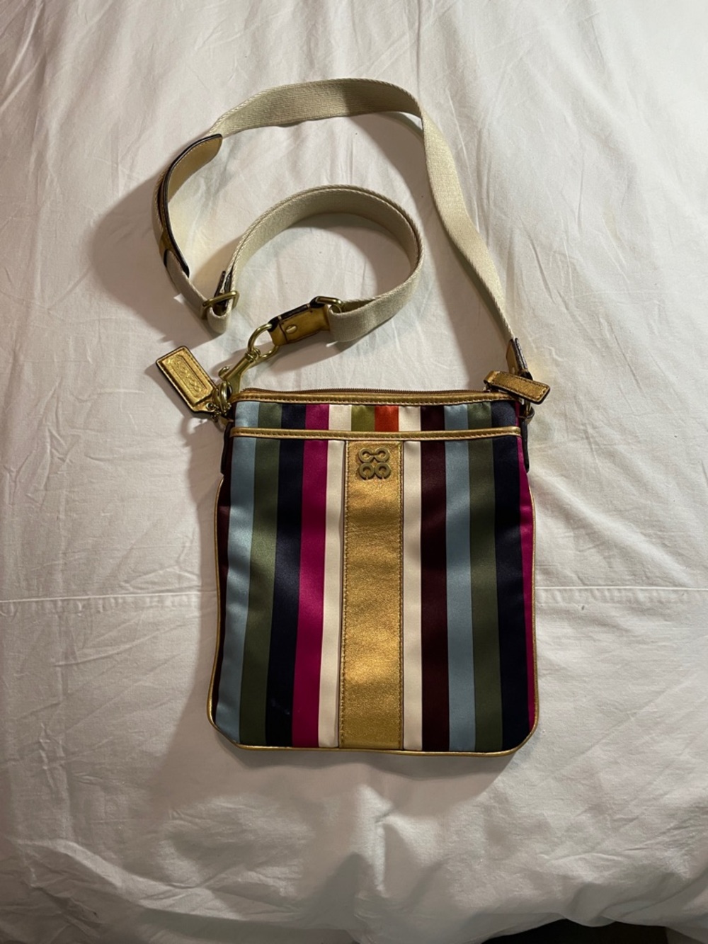 Coach Multicolor Vertical Stripe Crossbody with Gold Trim